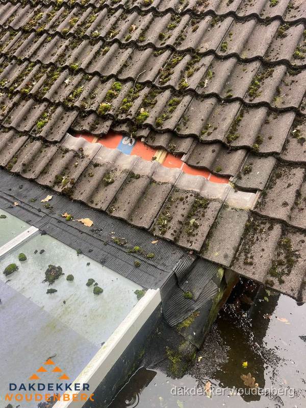 Beschadigd pannendak met ontbrekende dakpannen voor reparatie in Woudenberg Beschadigd pannendak met ontbrekende dakpannen voor reparatie in Woudenberg